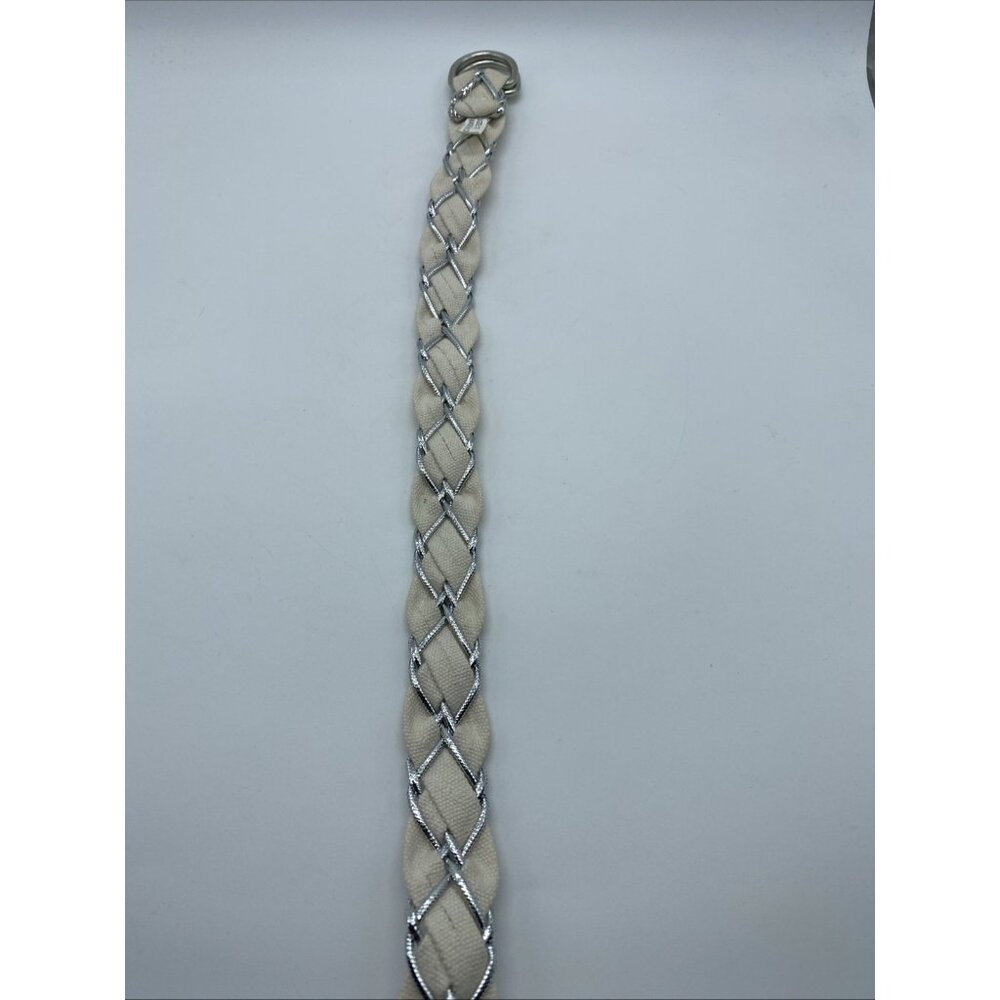 Unbranded White D-Ring Belt w/ Gray Weave – Women’s Size 12 – 42" Length - Picture 7 of 11